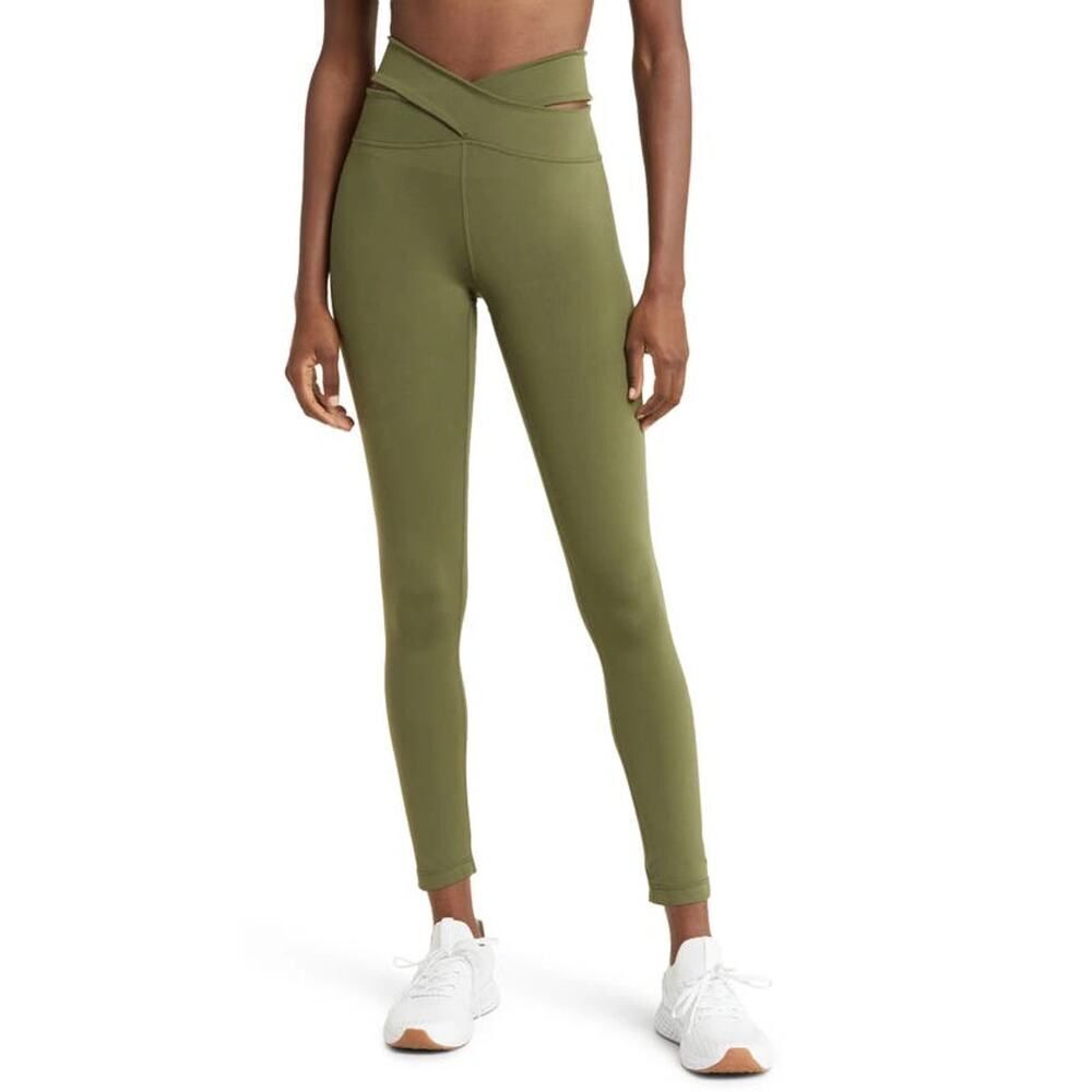 Zella Perform Crossband 7/8 Leggings Women's Large Olive Green NWT
